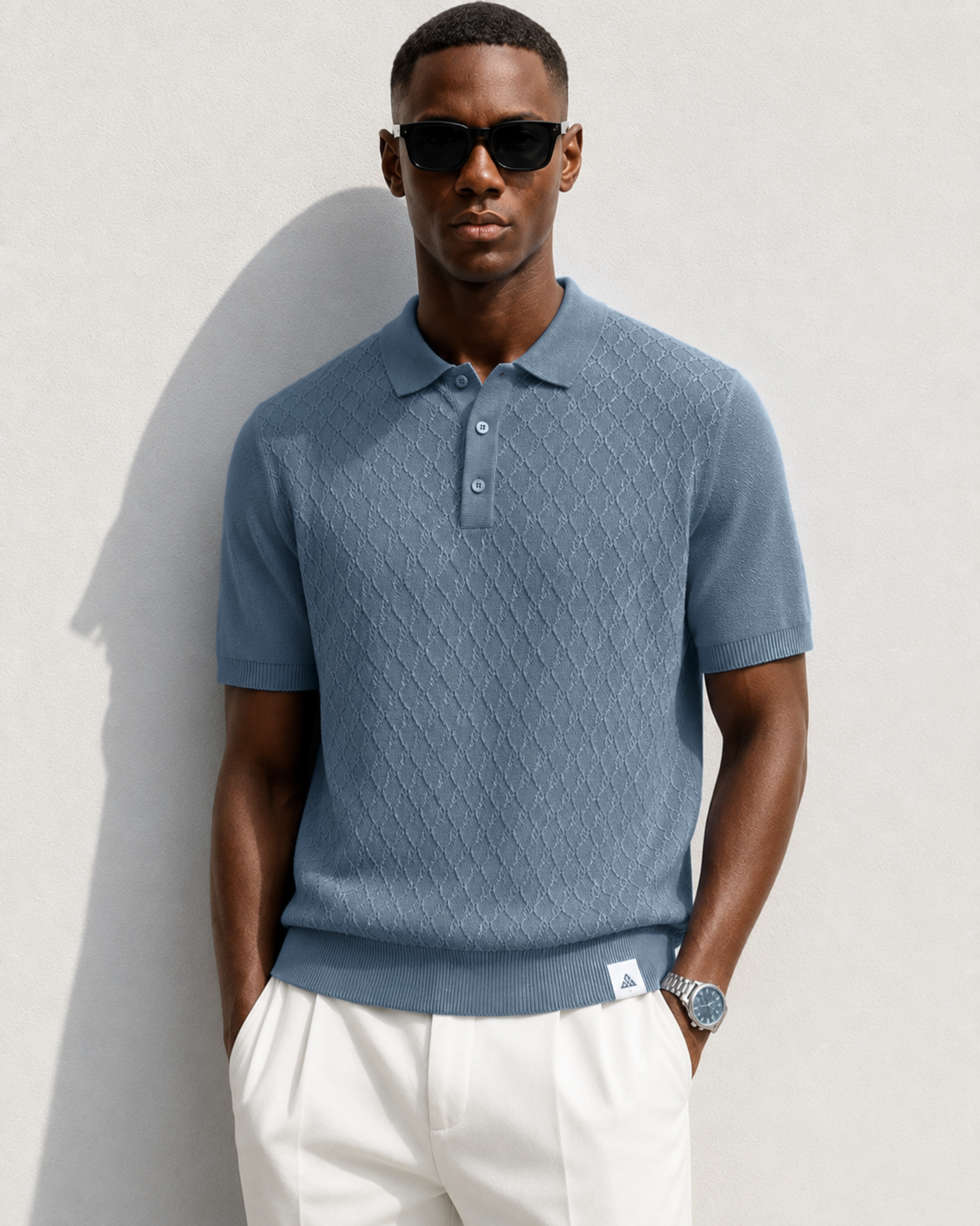 HIVE Knit Polo in Slate — front