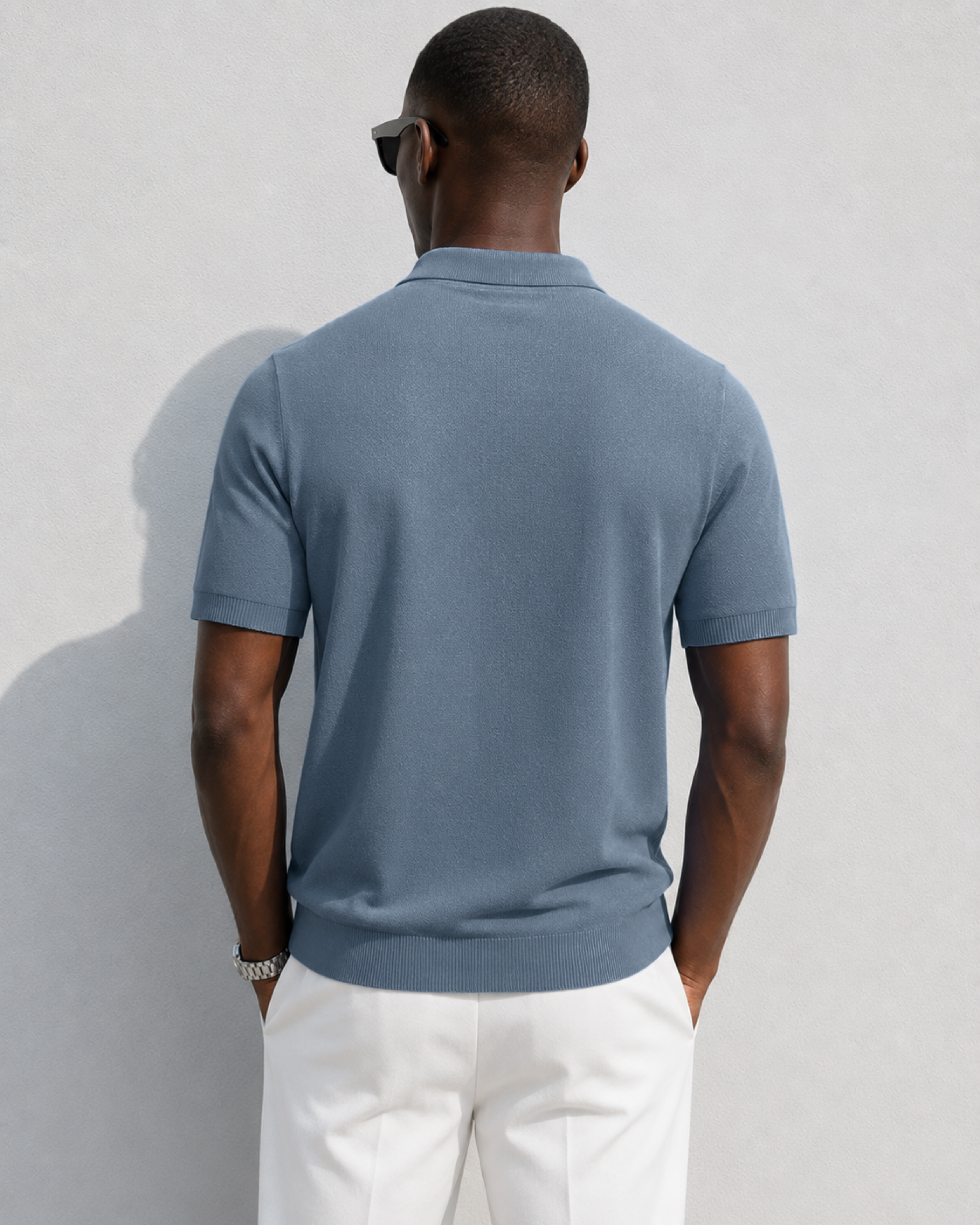 HIVE Knit Polo in Slate — back