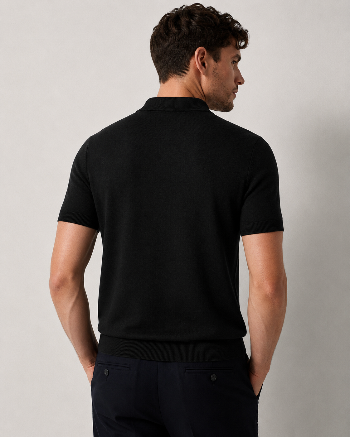 LEAF Knit Polo in Black — back