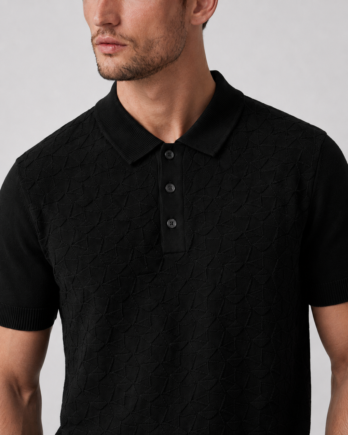 LEAF Knit Polo in Black — detail