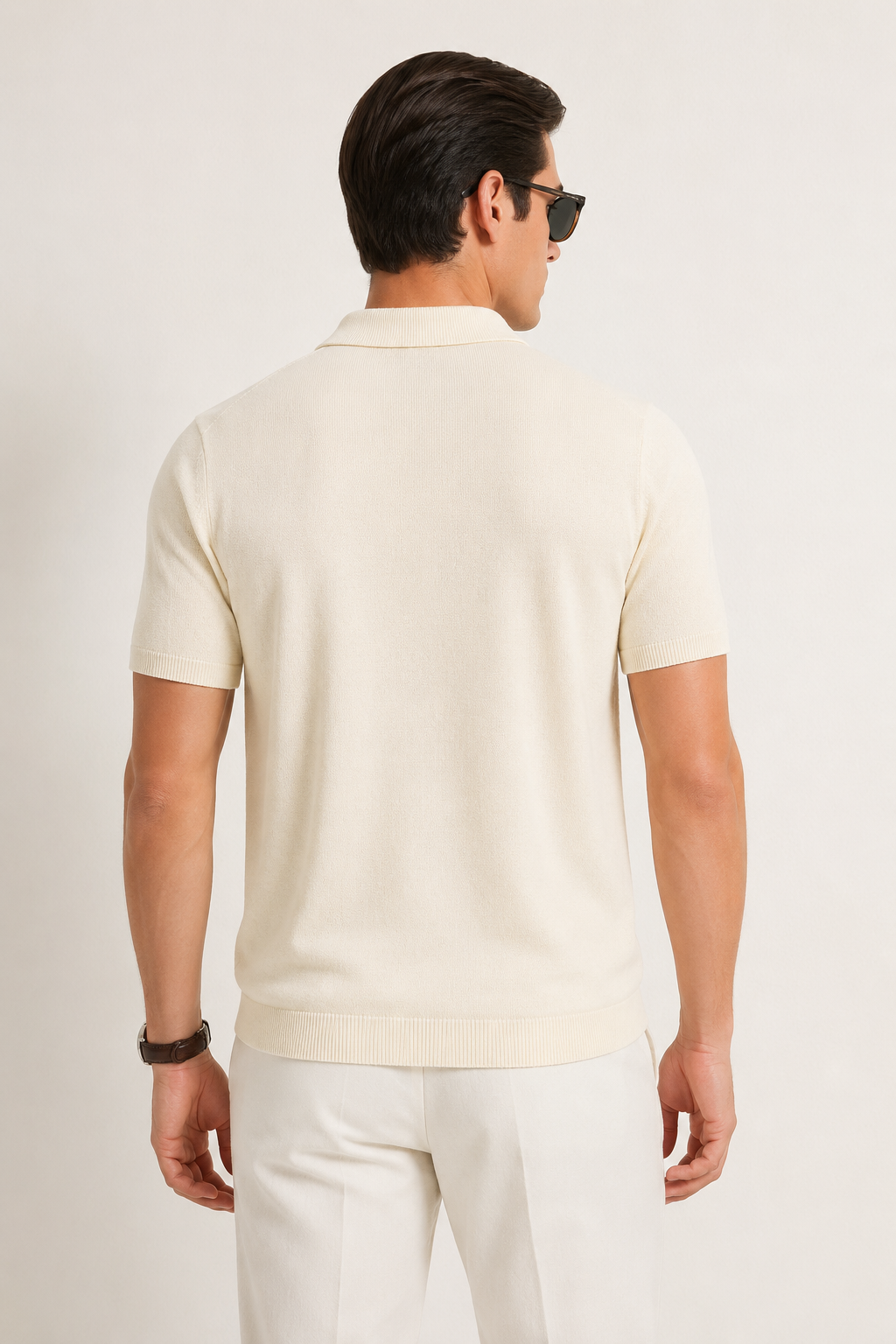 LEAF Knit Polo in Cream — back