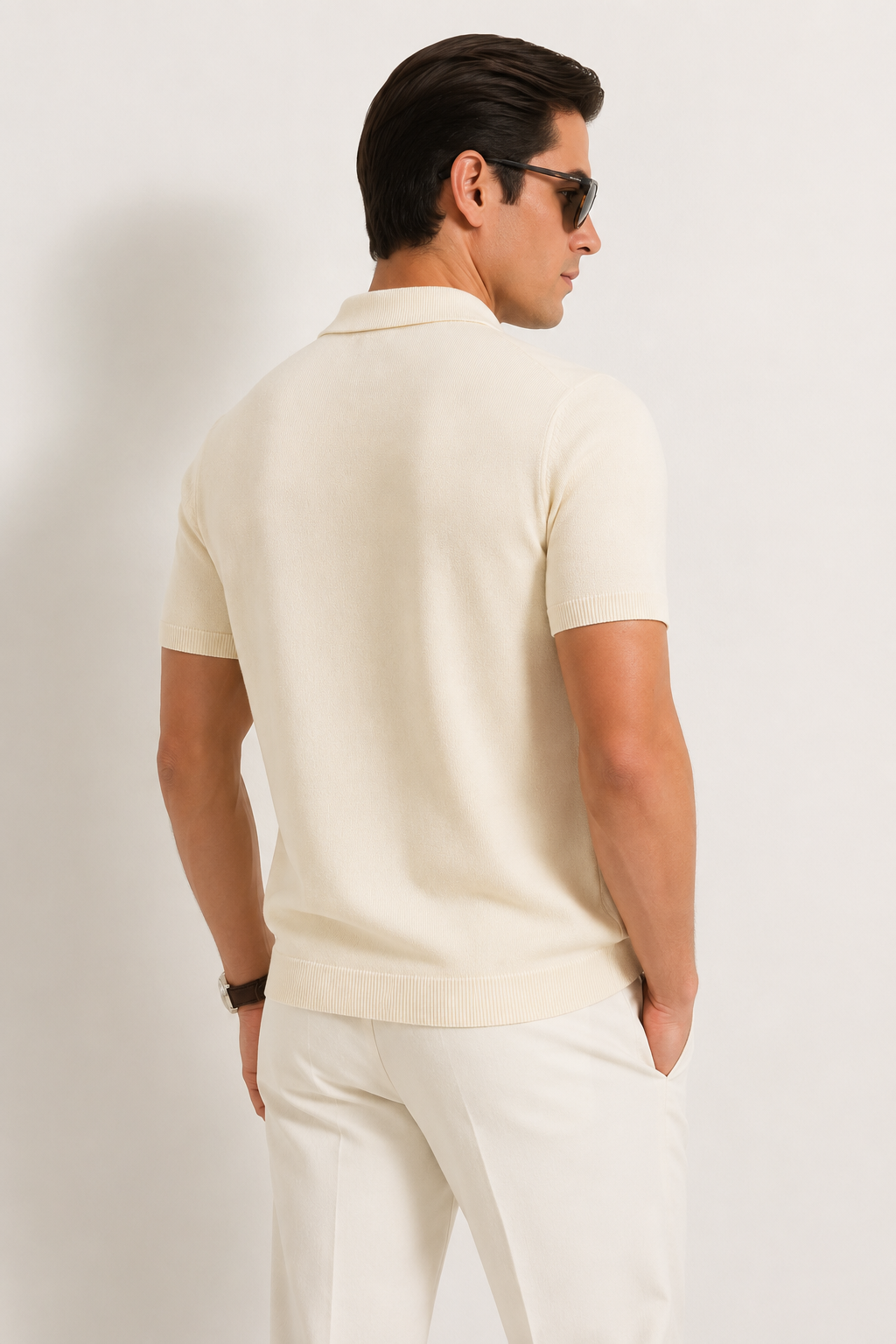 LEAF Knit Polo in Cream — back