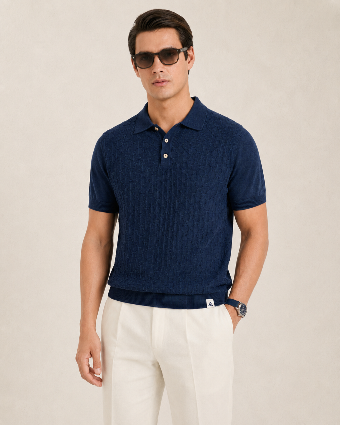 LEAF Knit Polo in Navy — front