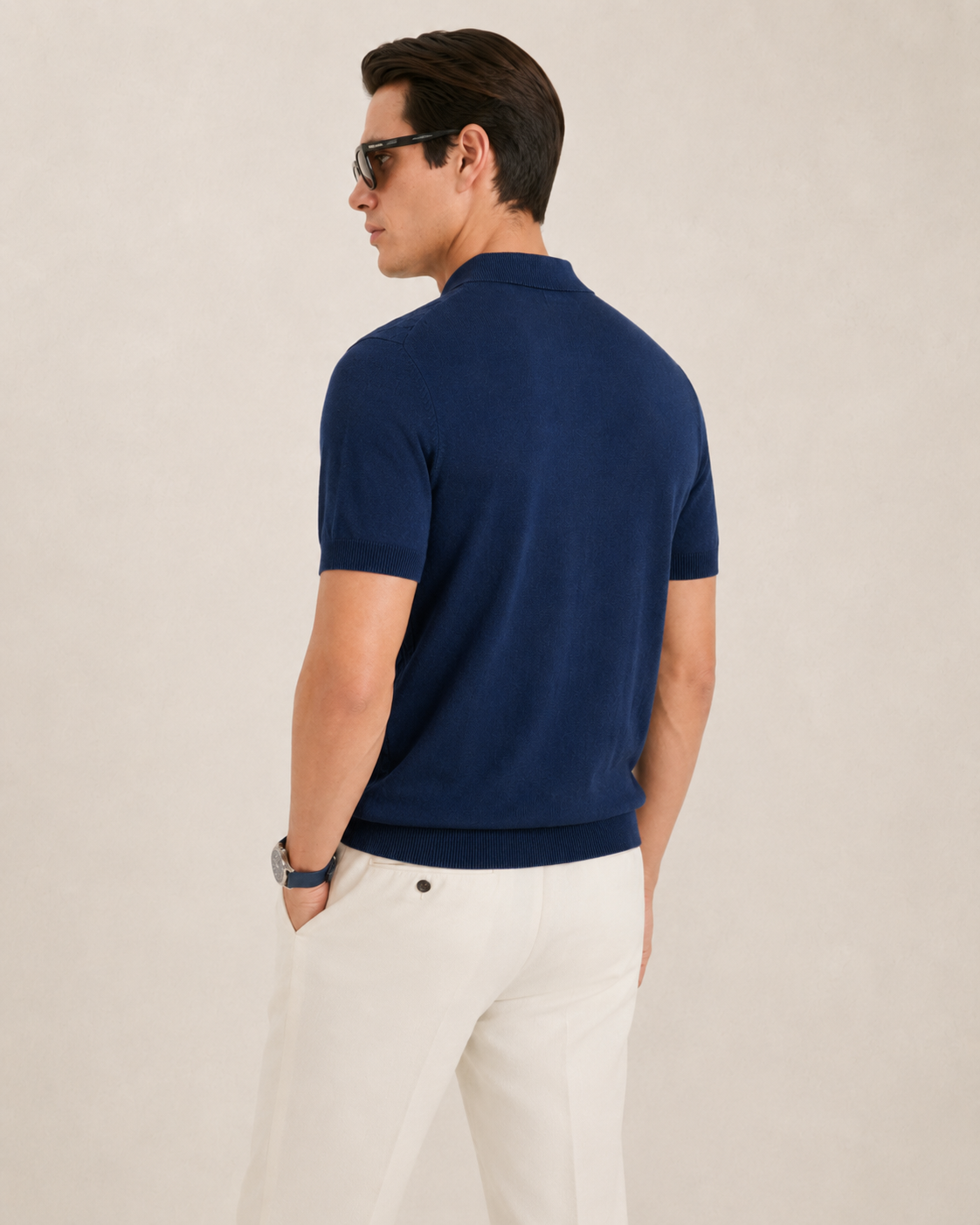 LEAF Knit Polo in Navy — back