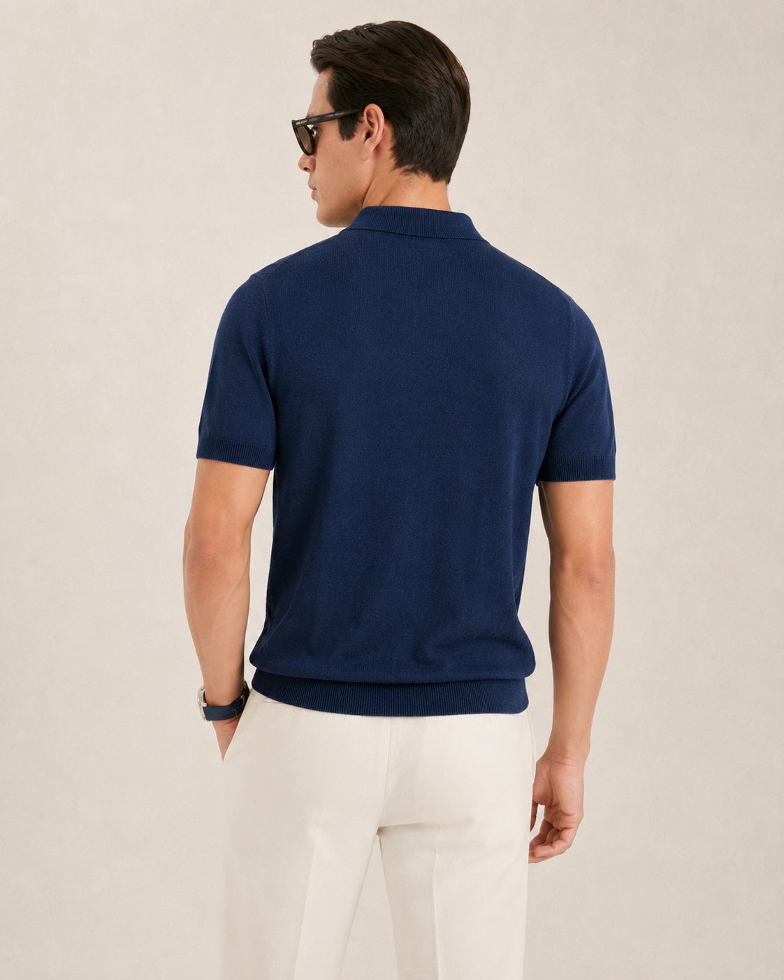 LEAF Knit Polo in Navy — back