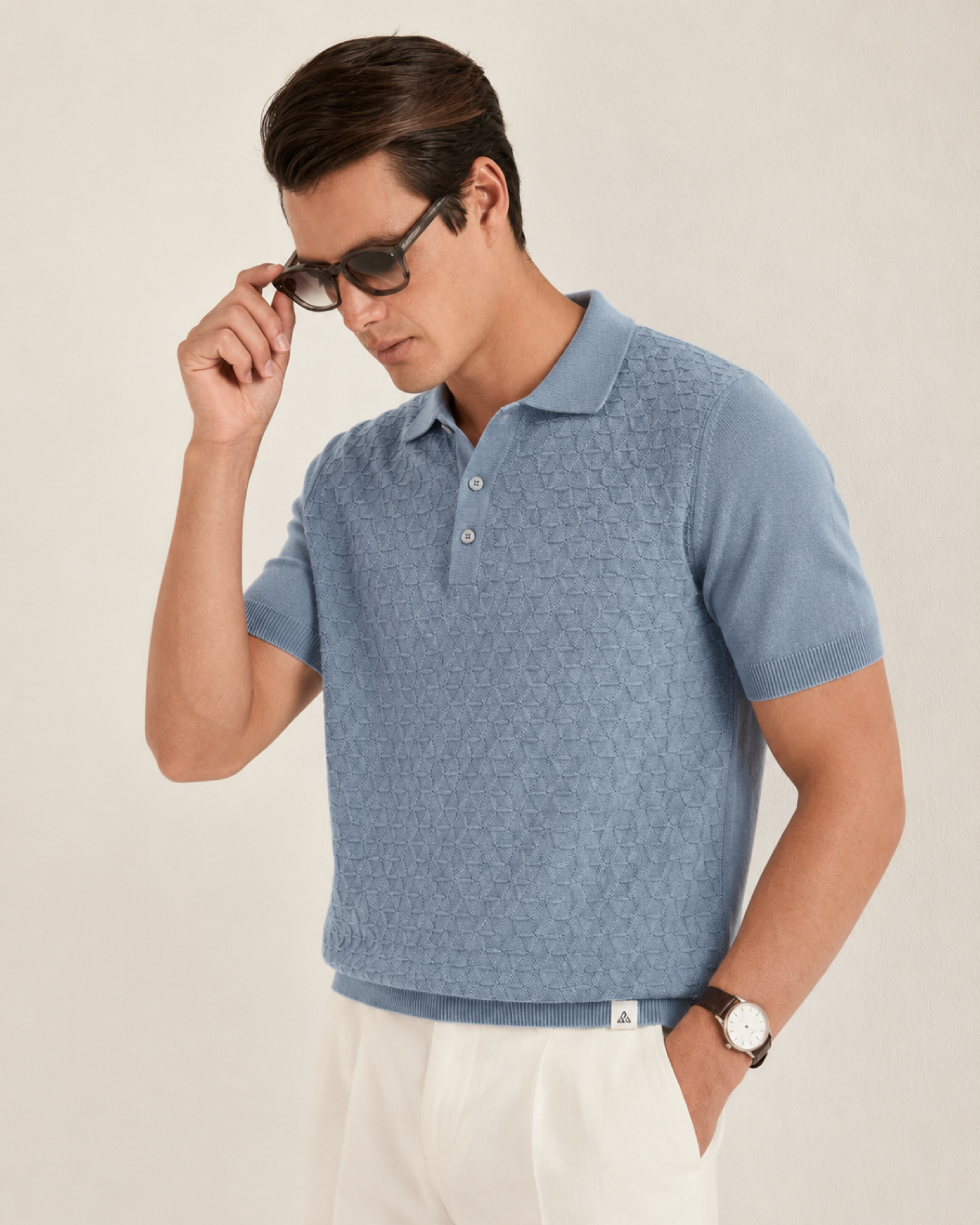 LEAF Knit Polo in Slate — on model