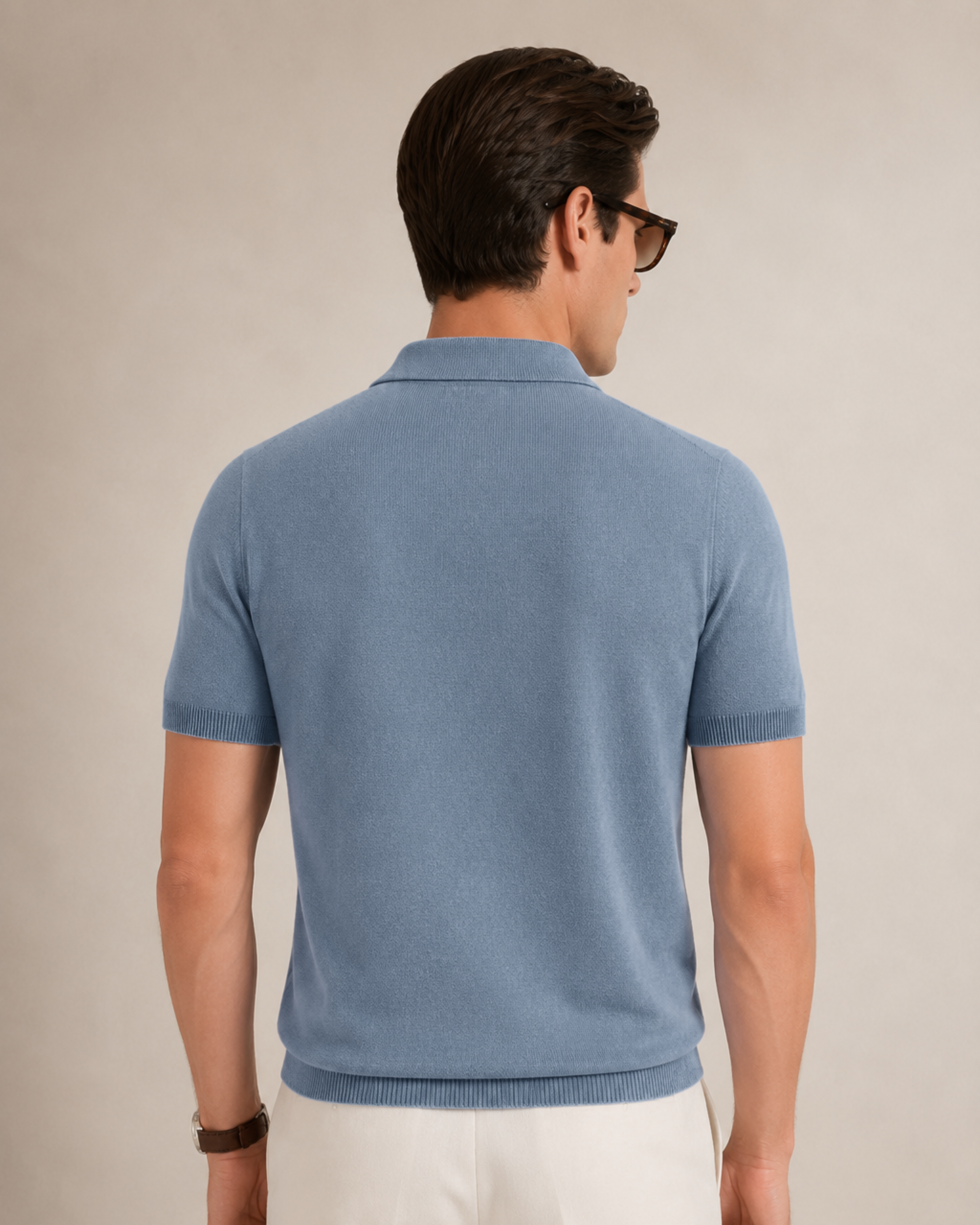 LEAF Knit Polo in Slate — back