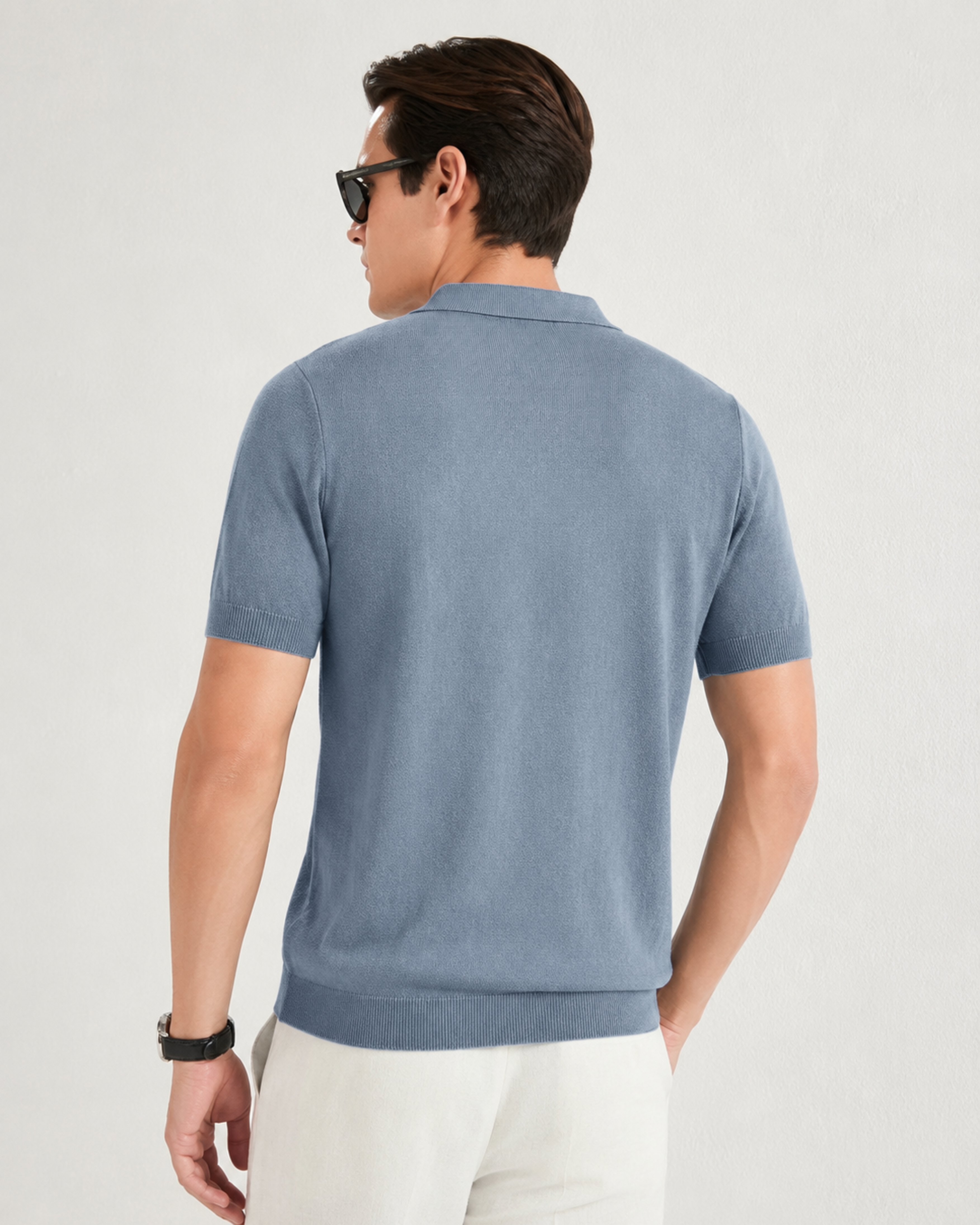 LEAF Knit Polo in Slate — back