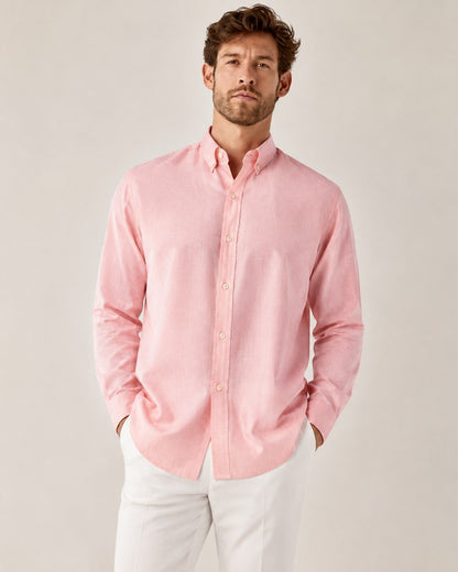 LIBRA shirt in blush pink oxford cotton with a button-down collar and cream buttons