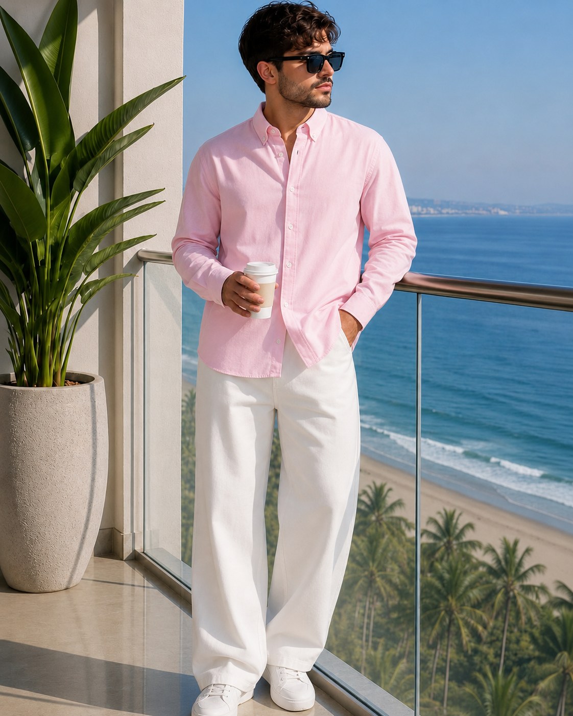 LIBRA Cotton Shirt — Blush, front view