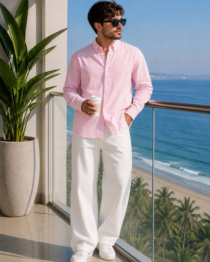 LIBRA Cotton Shirt — Blush, front view