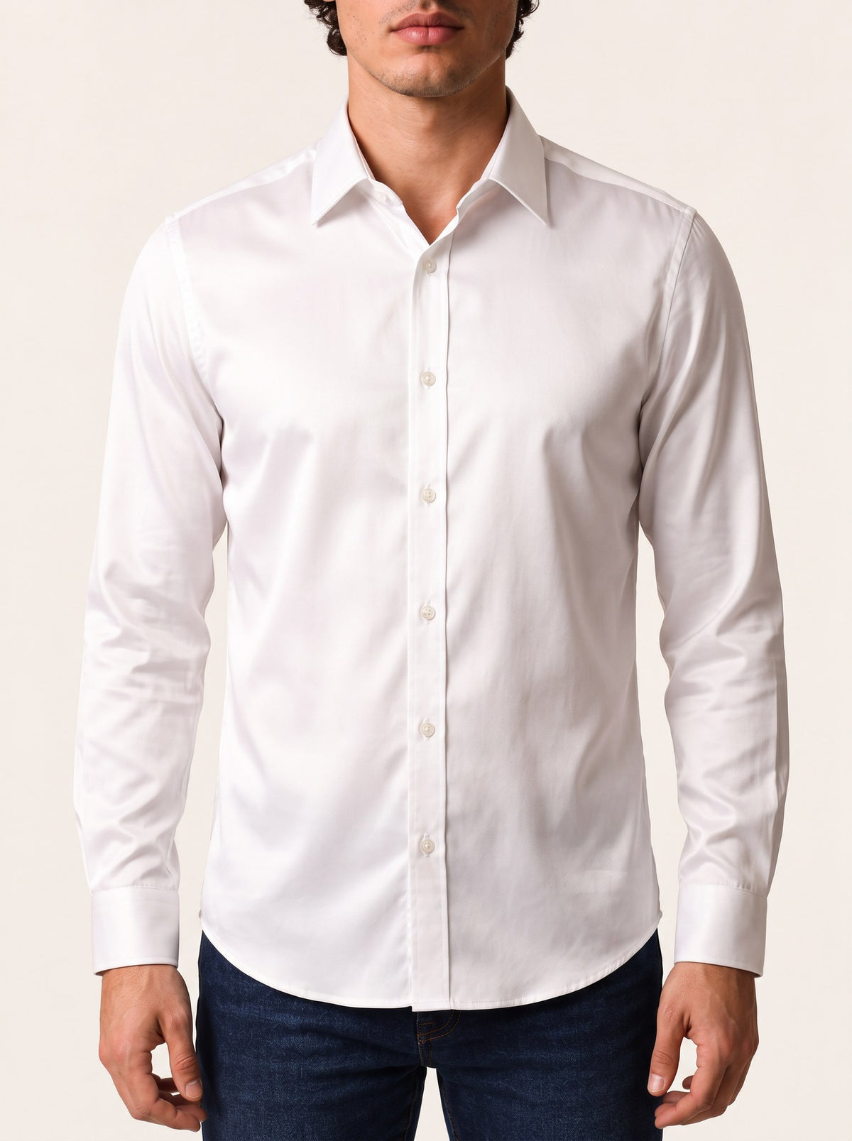 PISCES Satin-Cotton Shirt — Optic White, front view