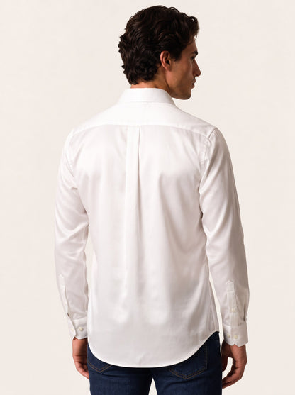 PISCES Satin-Cotton Shirt — Optic White, back view