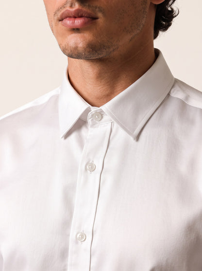 PISCES Satin-Cotton Shirt — Optic White, detail view