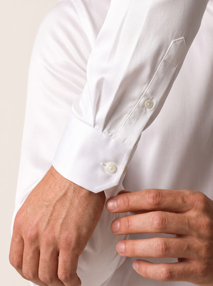 PISCES Satin-Cotton Shirt — Optic White, detail view