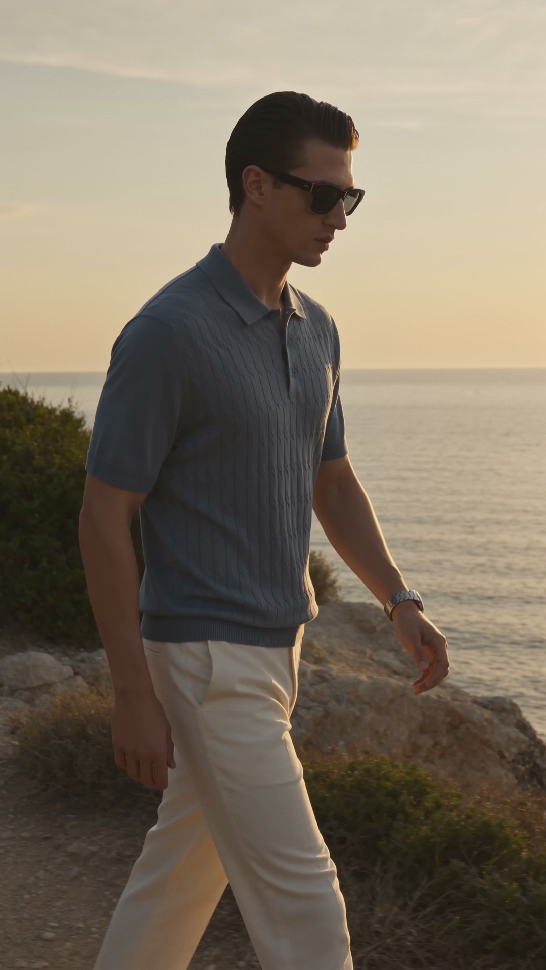 Load video: CANE Knit Polo — Slate