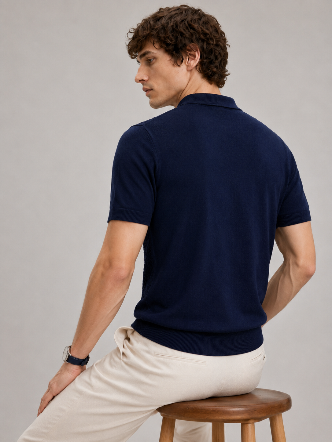 TILE Knit Polo in Navy — back