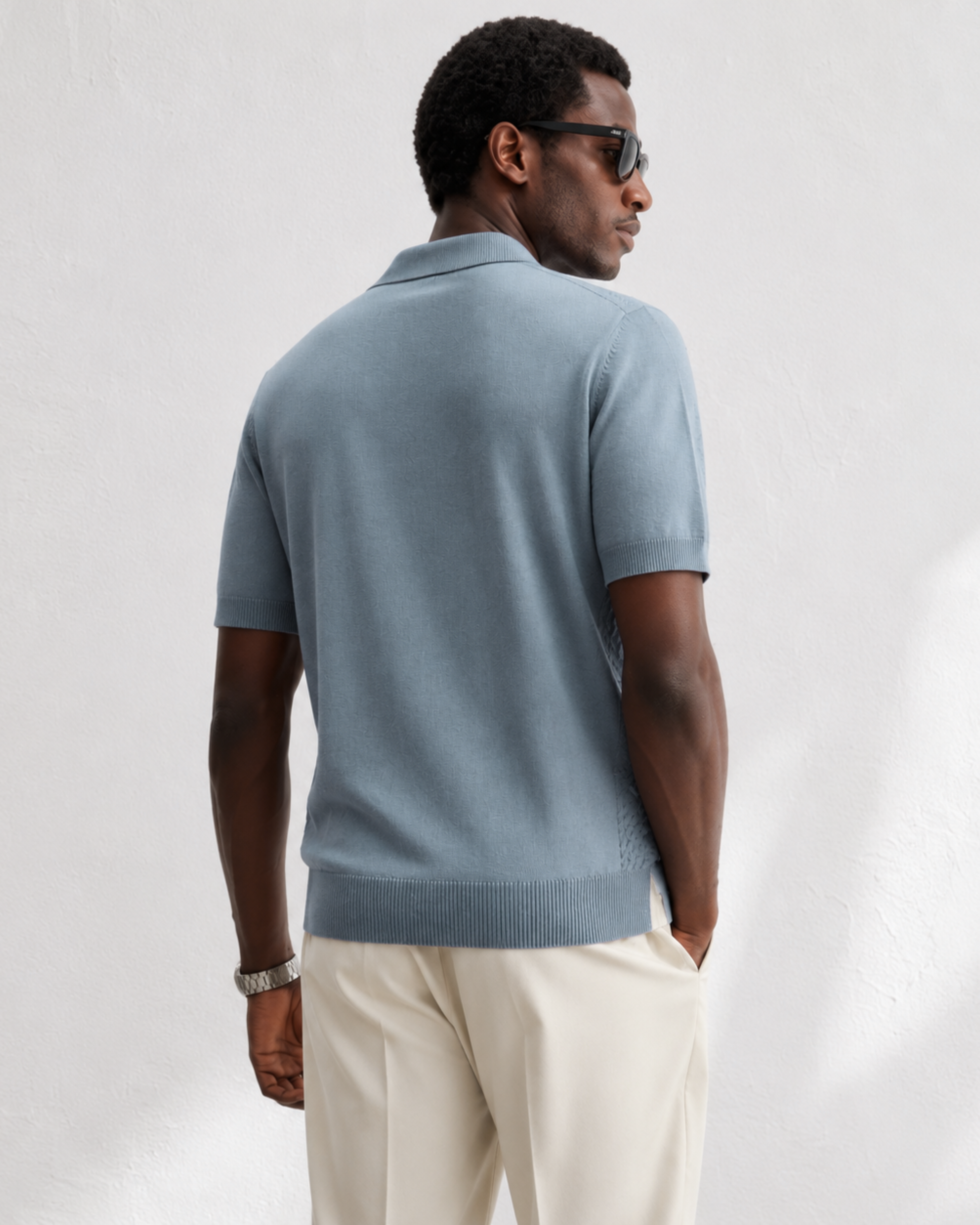 TILE Knit Polo in Slate — back