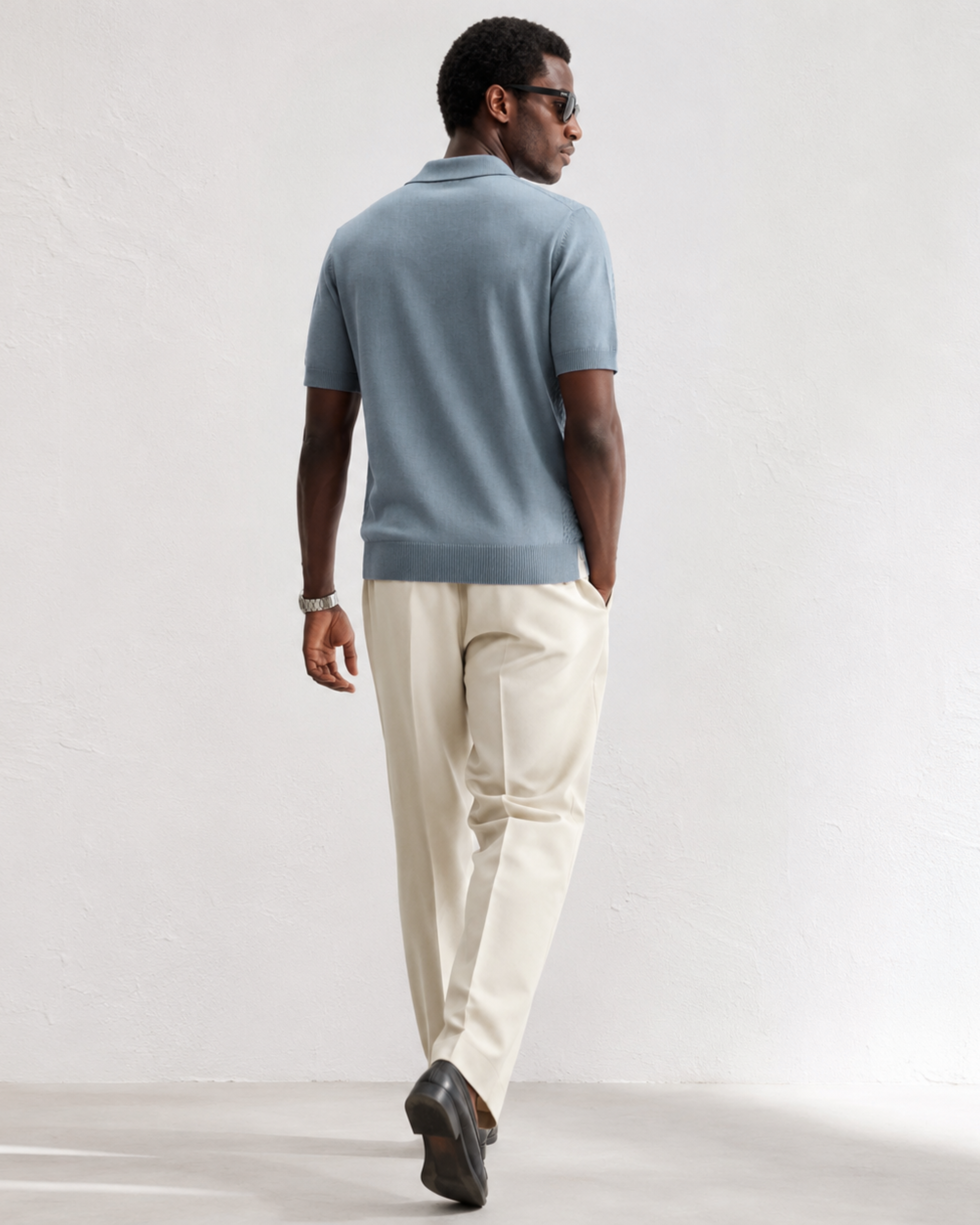TILE Knit Polo in Slate — back