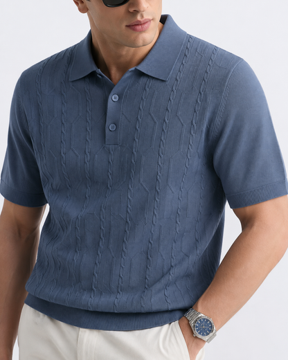 VANE Knit Polo in Slate — detail