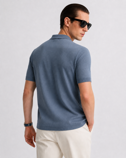 VANE Knit Polo in Slate — back