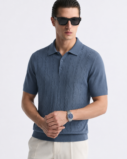 VANE Knit Polo in Slate — on model
