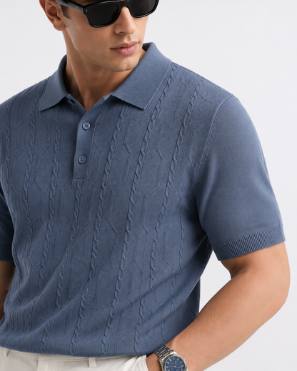 VANE Knit Polo in Slate — detail