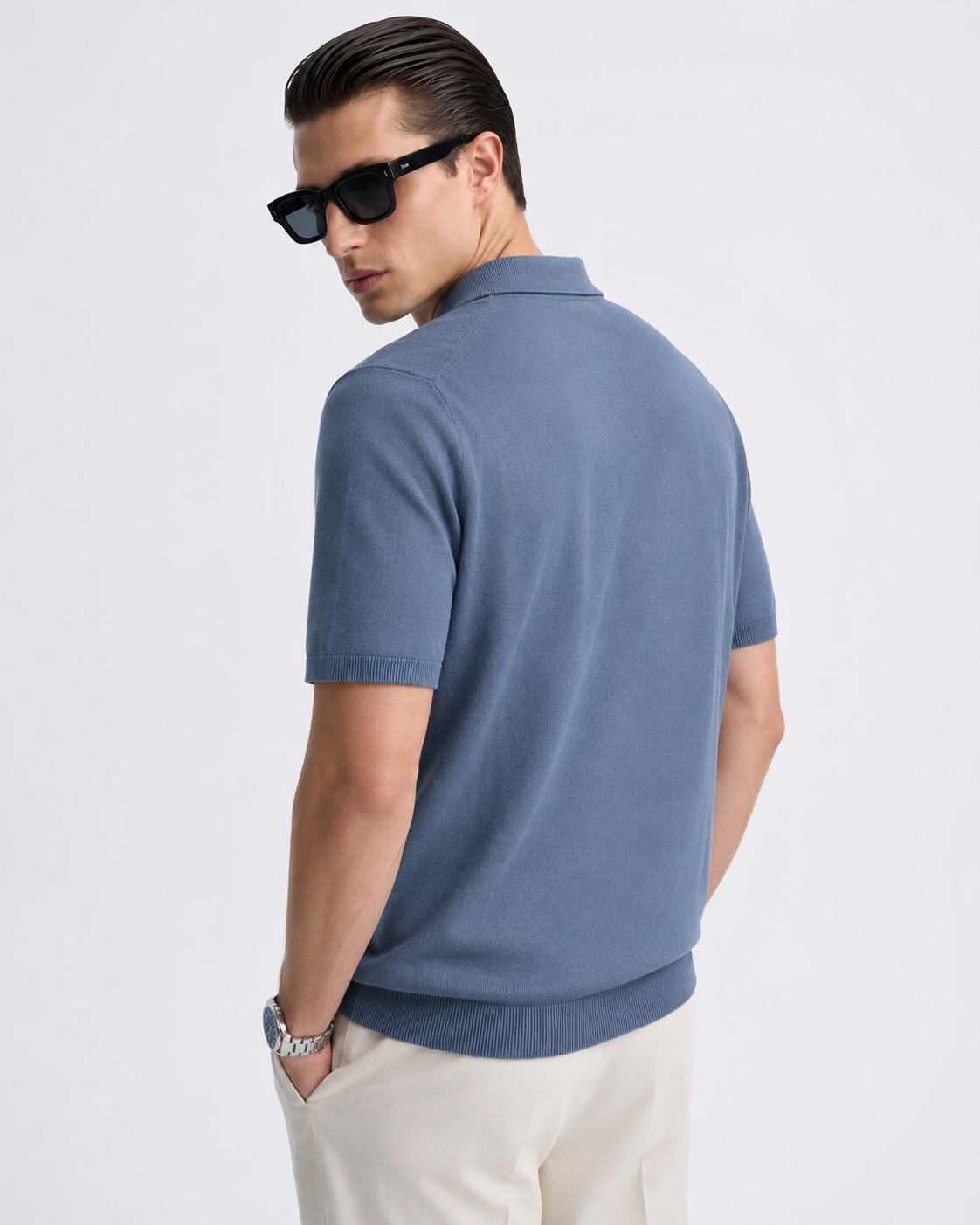 VANE Knit Polo in Slate — back